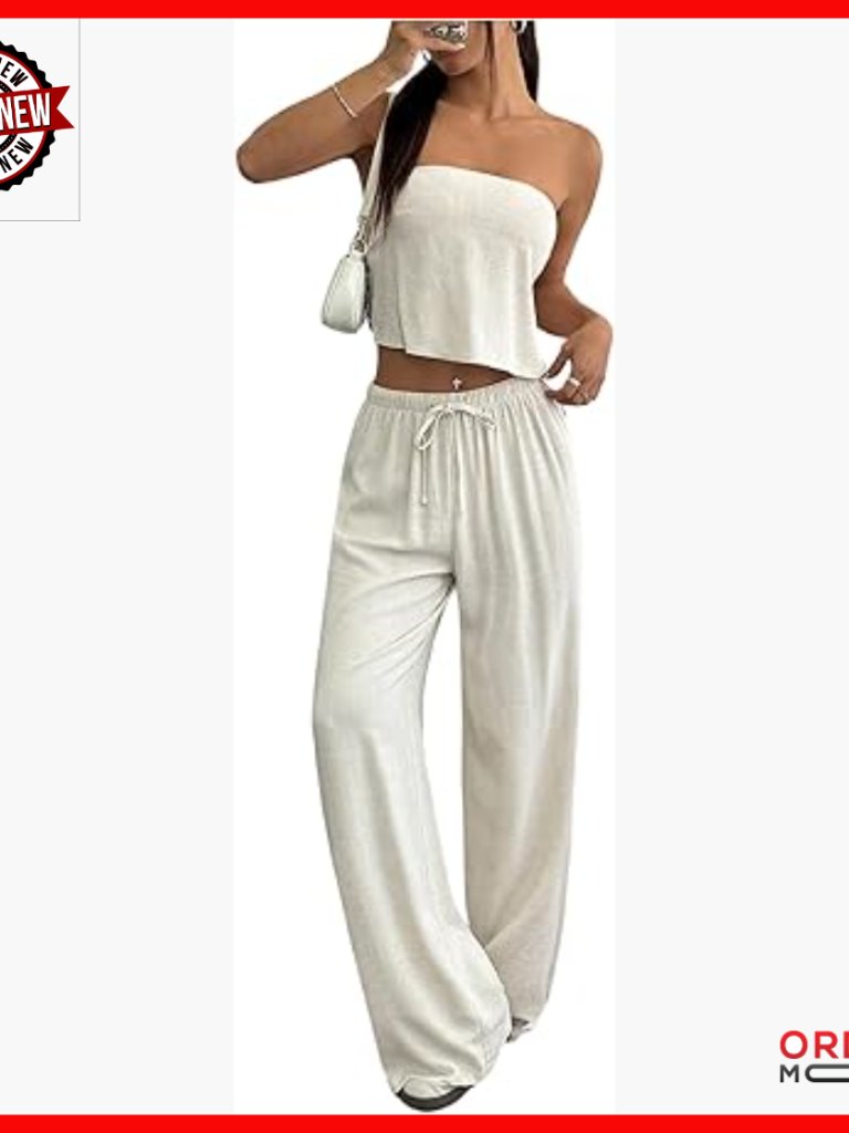 Linen 2 Piece Set Open Back Crop Top Wide Leg Pants Vacation Outfit